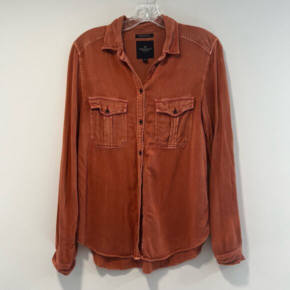 AEO Chambray Buttondown Boyfriend Fit Terracotta Size XS - Picture 1 of 9